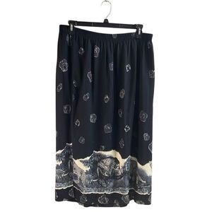 Vintage LEE WINTER Women’s Black Rayon Leopard Maxi Skirt Size 2X Cats